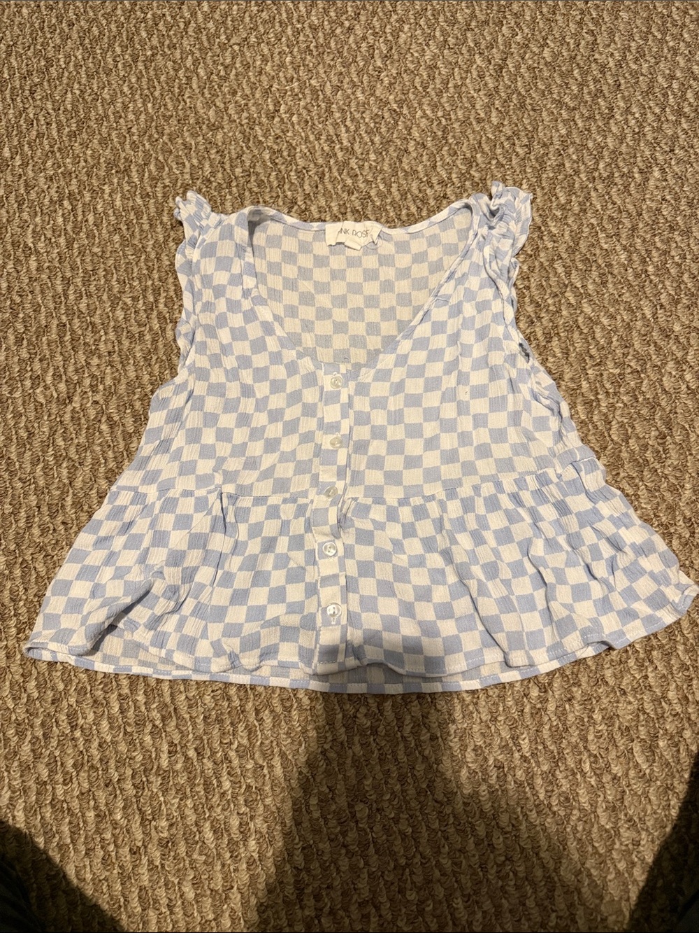Pink Rose Blue and White Gingham Ruffle Camisole